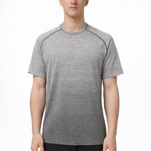 Lululemon Metal Vent Tech Medium Ombre Stripe Short Sleeve Shirt Gray Athletic